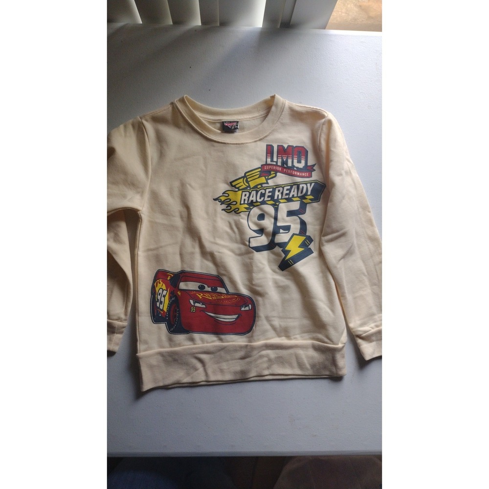 Disney Pixar Cars Lightning McQueen Sweatshirt Cream Race Ready 95 Kids 5/6‎
